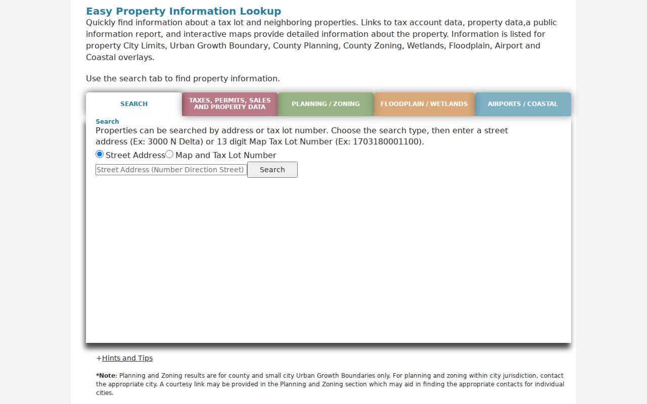 Eugene street directory Lane Easy Property Lookup address and map tax lot search