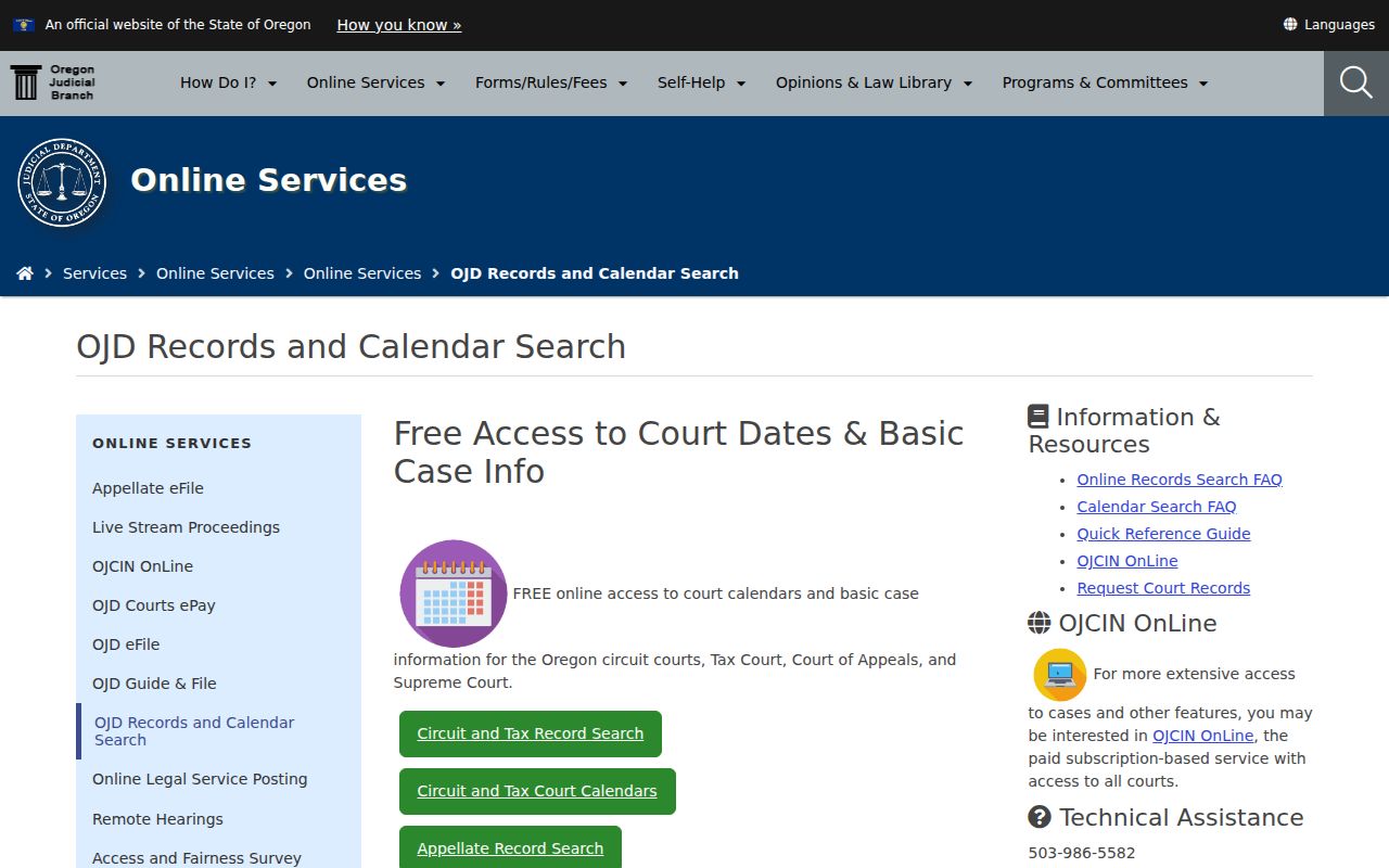 Eugene residents directory Oregon Judicial Department records and calendar search page