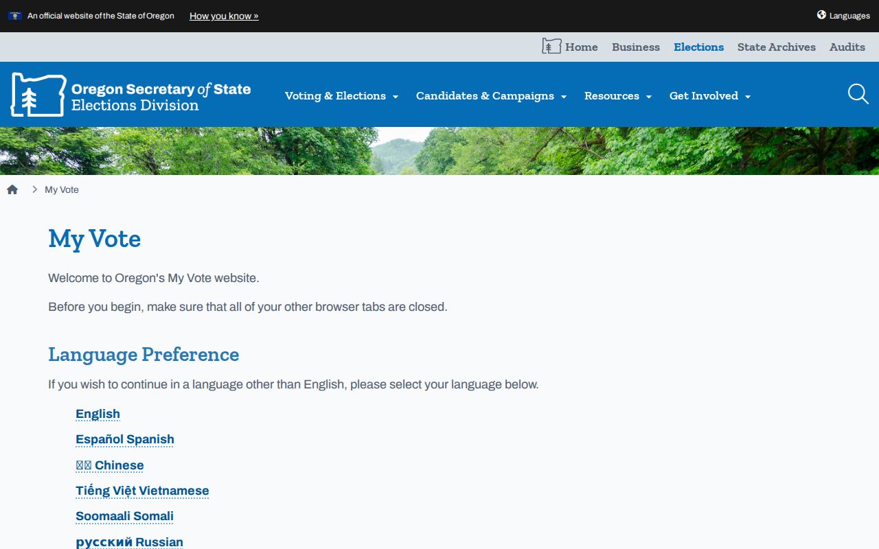 Eugene residents directory Oregon My Vote registration and ballot status entry page