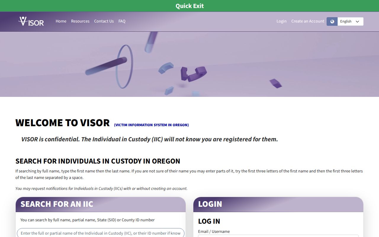 Eugene residents directory Oregon VISOR custody search options